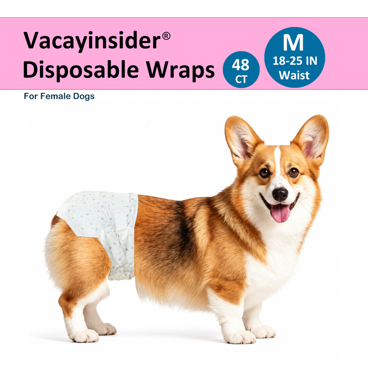 Vacayinsider Disposable Female Dog Diaper - Comfortable Fit M (18-25 in Waist)
