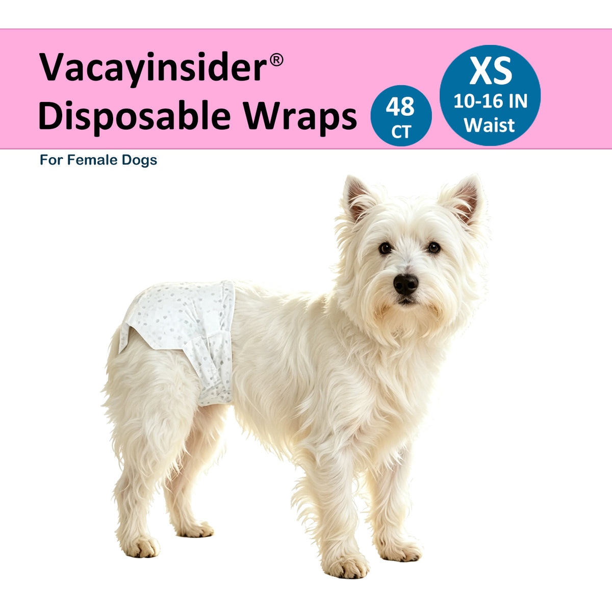 Vacayinsider Disposable Female Dog Diaper - Comfortable Fit XS (10-16 in Waist)