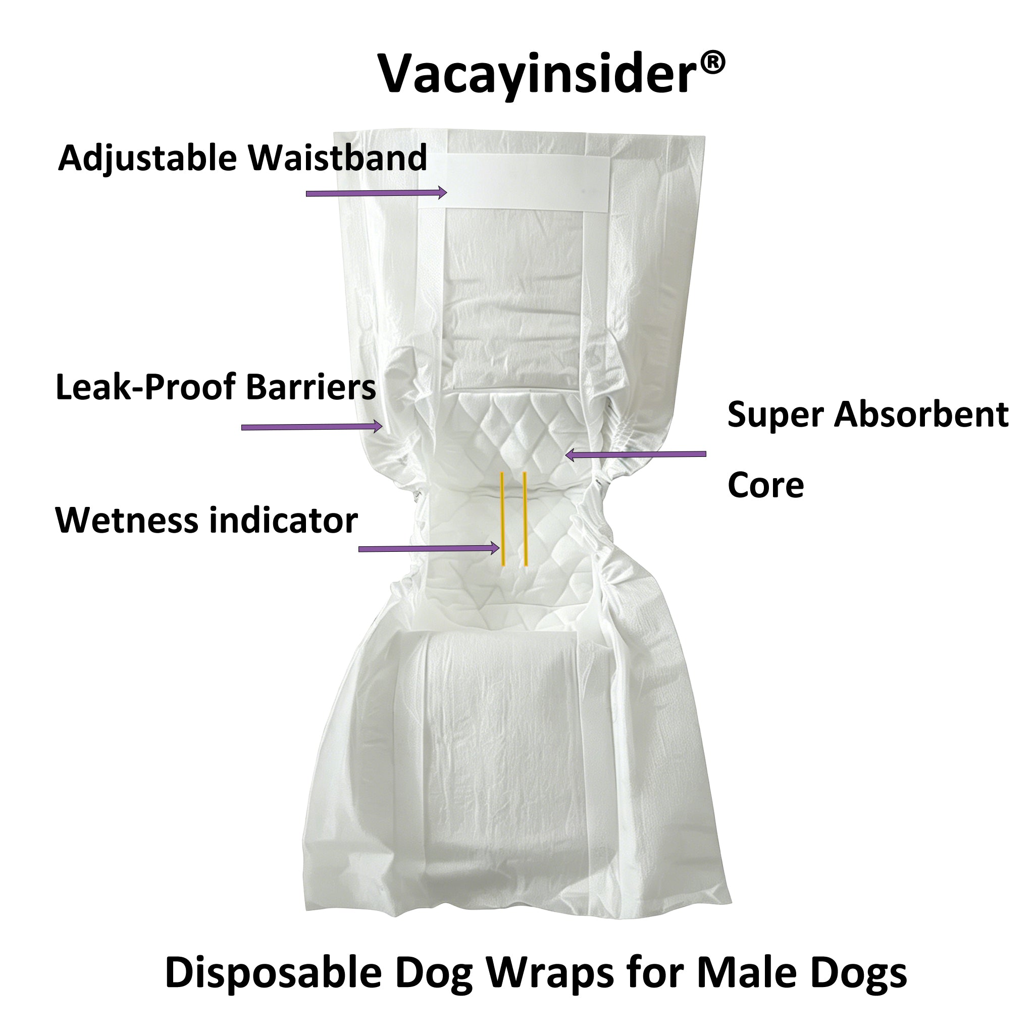 Vacayinsider Disposable Male Dog Wrap XL - 12ct (26-31 in Waist)